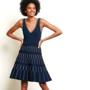 Sandro Jasm Stretch-pointélle knit Dress In Navy Gold Size 36 NWT Missoni style